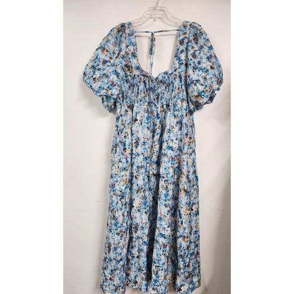 By Anthropologie Short-Sleeve Smocked Babydoll Midi Dress Size XL B32 - Picture 6 of 11